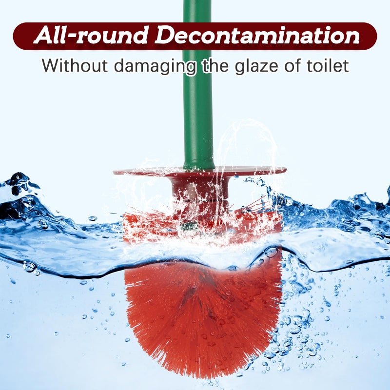 ADNIKIA Creative Toilet Brush with Holder Bowl&Long Handle, Household Bathroom Cleaning Tool Cleaner and Base for Storage&Organization, Thick Bristle for Deep Clean-Rust Resistant Leakproof-Red Cherry Shape - Image 3